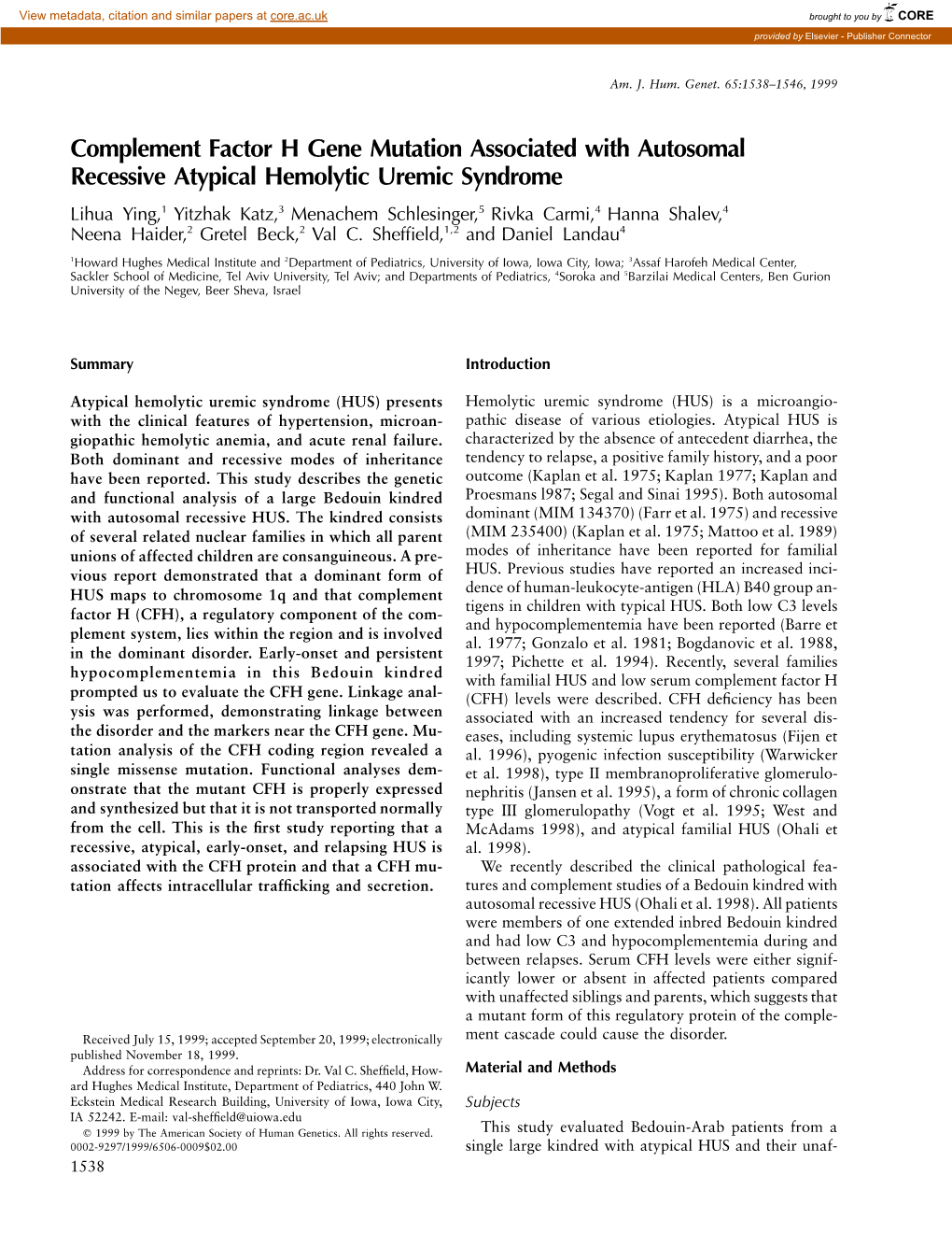 Complement Factor H Gene Mutation Associated with Autosomal