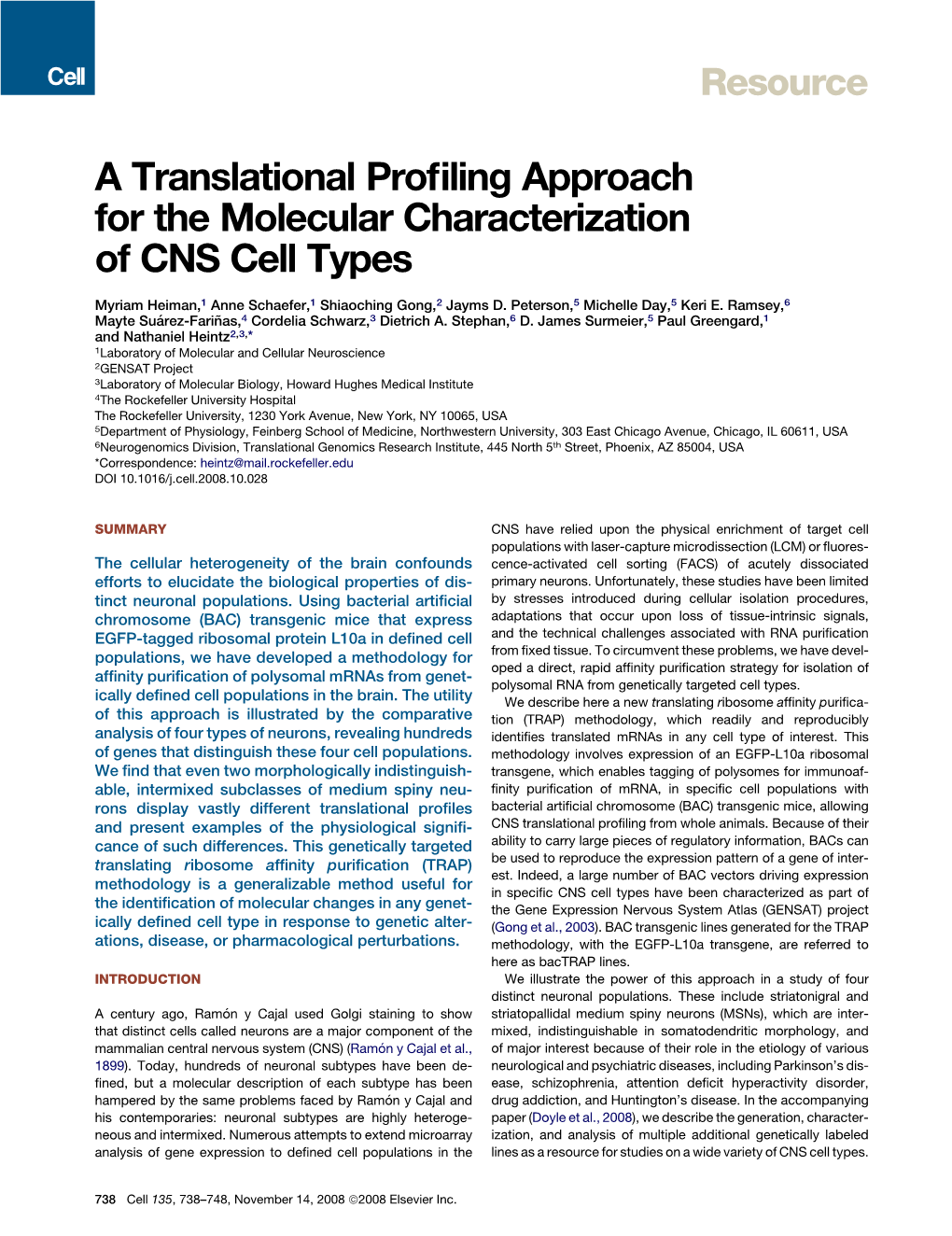 A Translational Profiling Approach for the Molecular Characterization Of