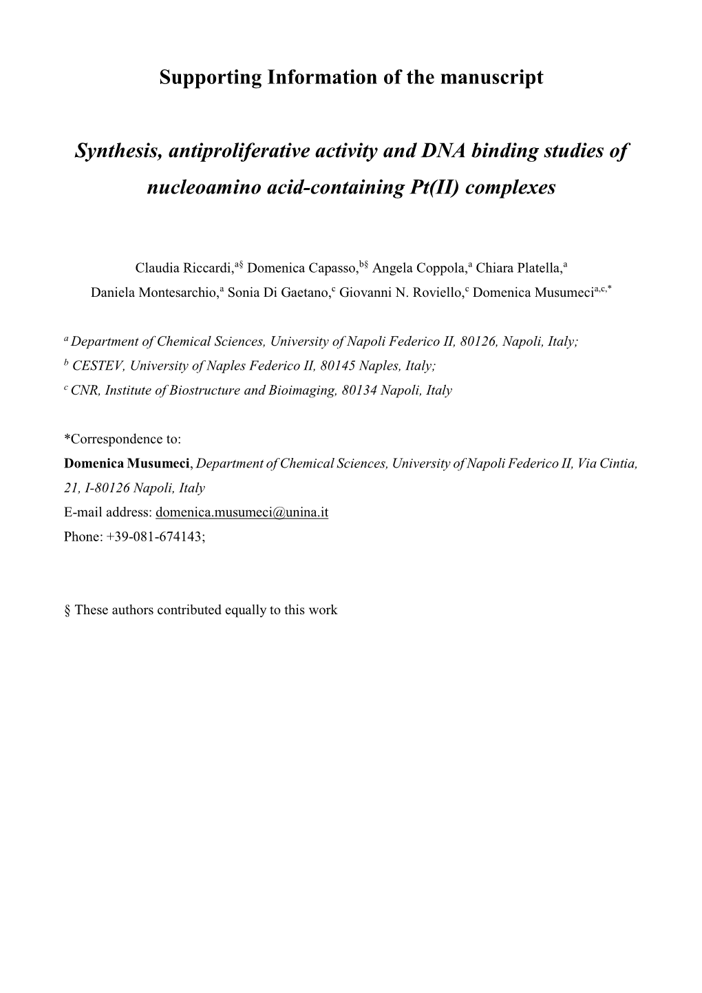 Supporting Information of the Manuscript Synthesis, Antiproliferative Activity and DNA Binding Studies of Nucleoamino Acid-Conta