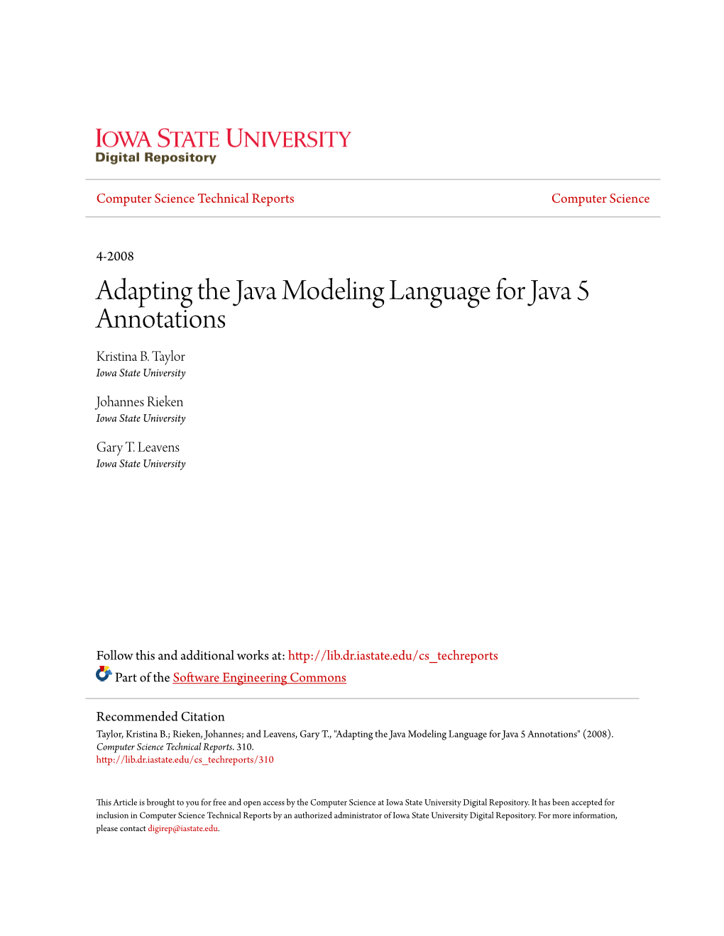 Adapting the Java Modeling Language for Java 5 Annotations Kristina B