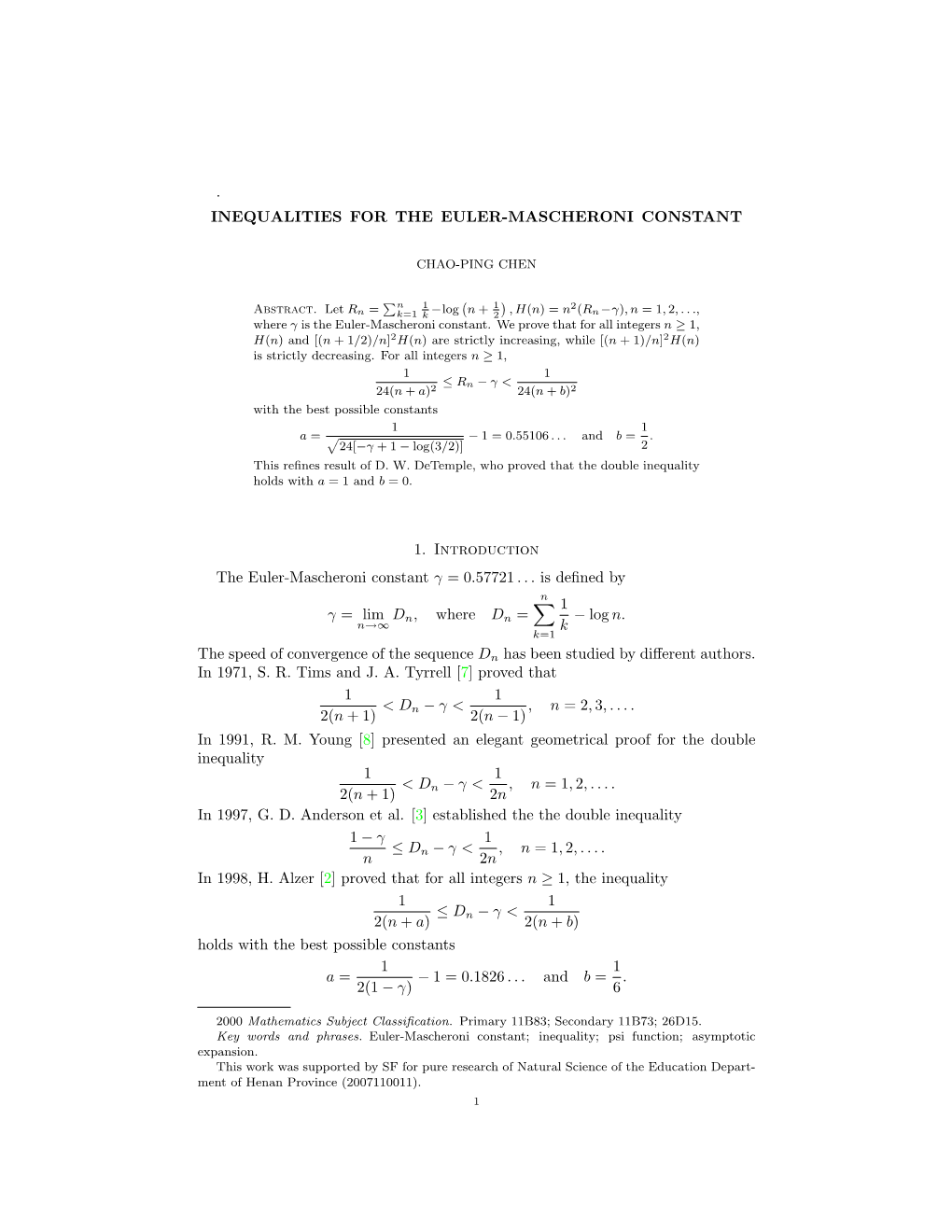 Inequalities for the Euler-Mascheroni Constant