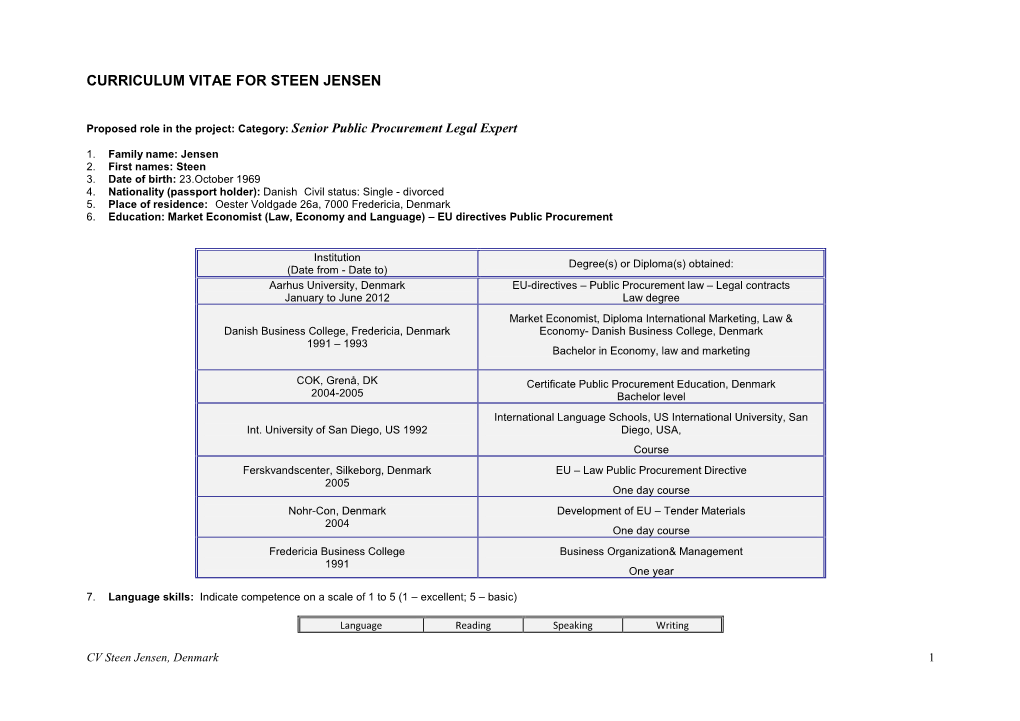 Curriculum Vitae for Steen Jensen