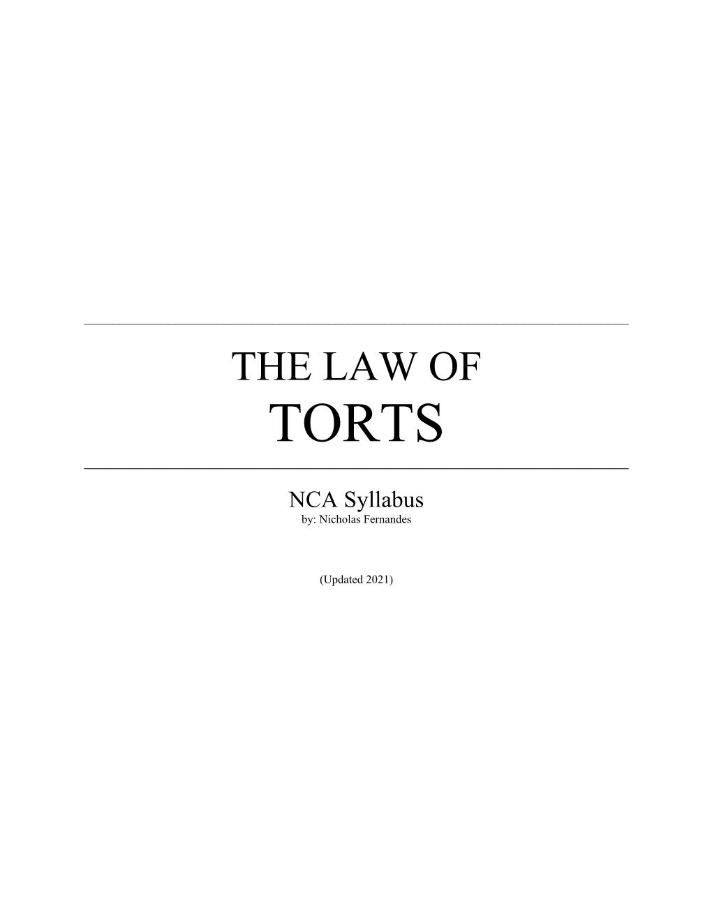 The Law of Torts