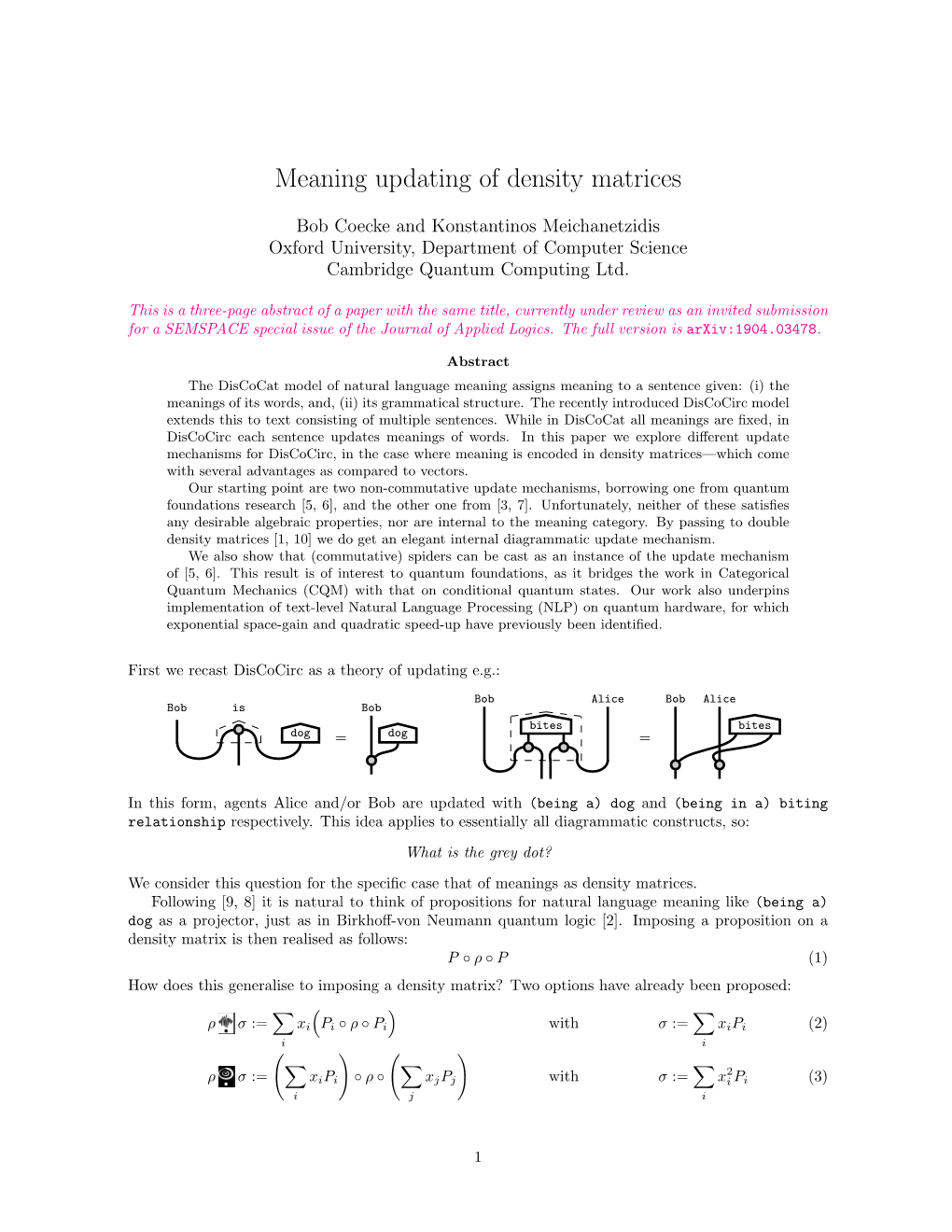 Meaning Updating of Density Matrices