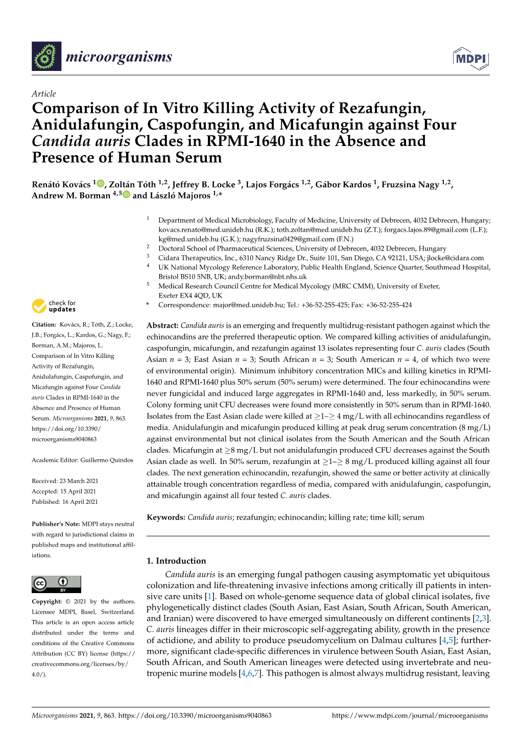 Comparison of in Vitro Killing Activity of Rezafungin, Anidulafungin