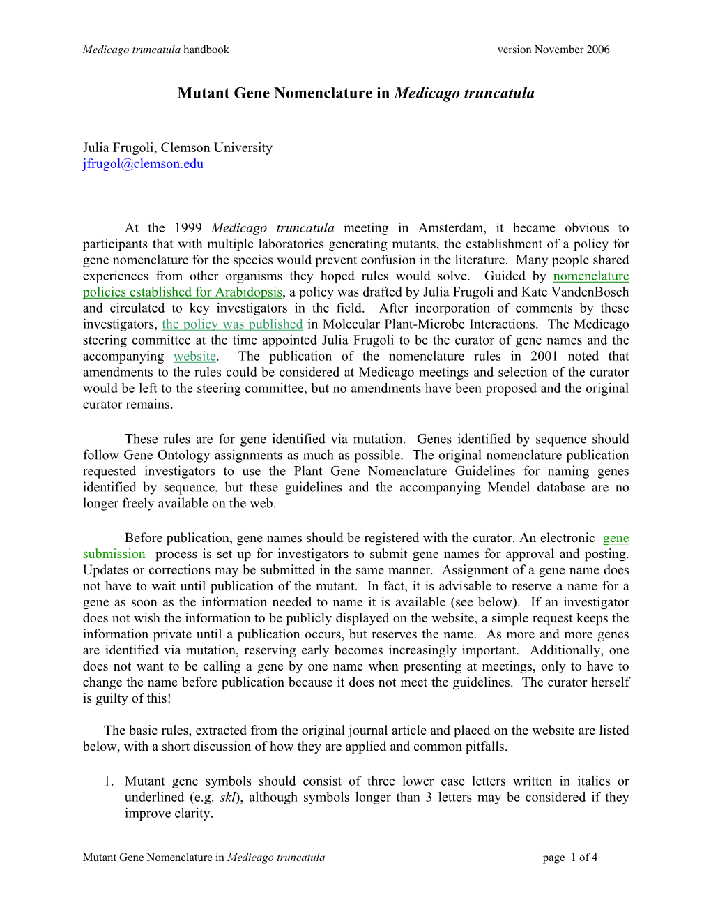 Mutant Gene Nomenclature in Medicago Truncatula