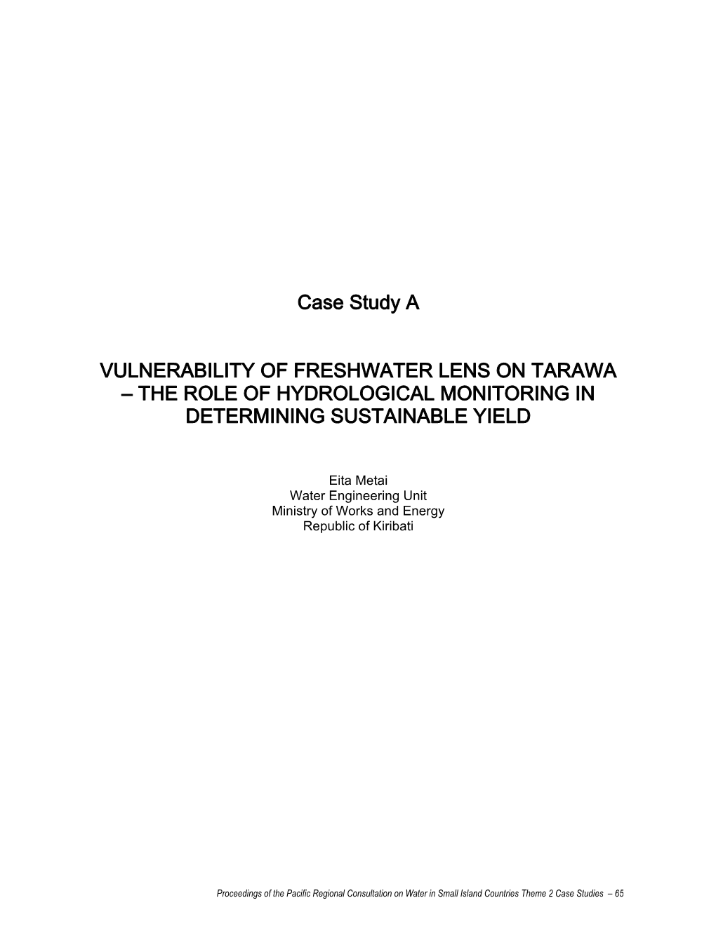 Case Study a VULNERABILITY of FRESHWATER LENS on TARAWA