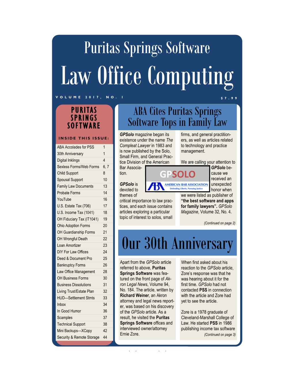 Volume 2017, No. 1 Law Office Computing Page Puritas Springs Software Law Office Computing