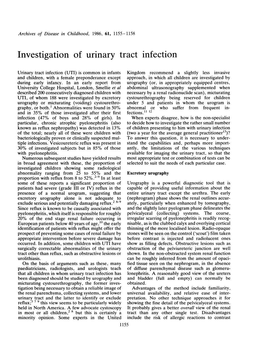 Investigation of Urinary Tract Infection