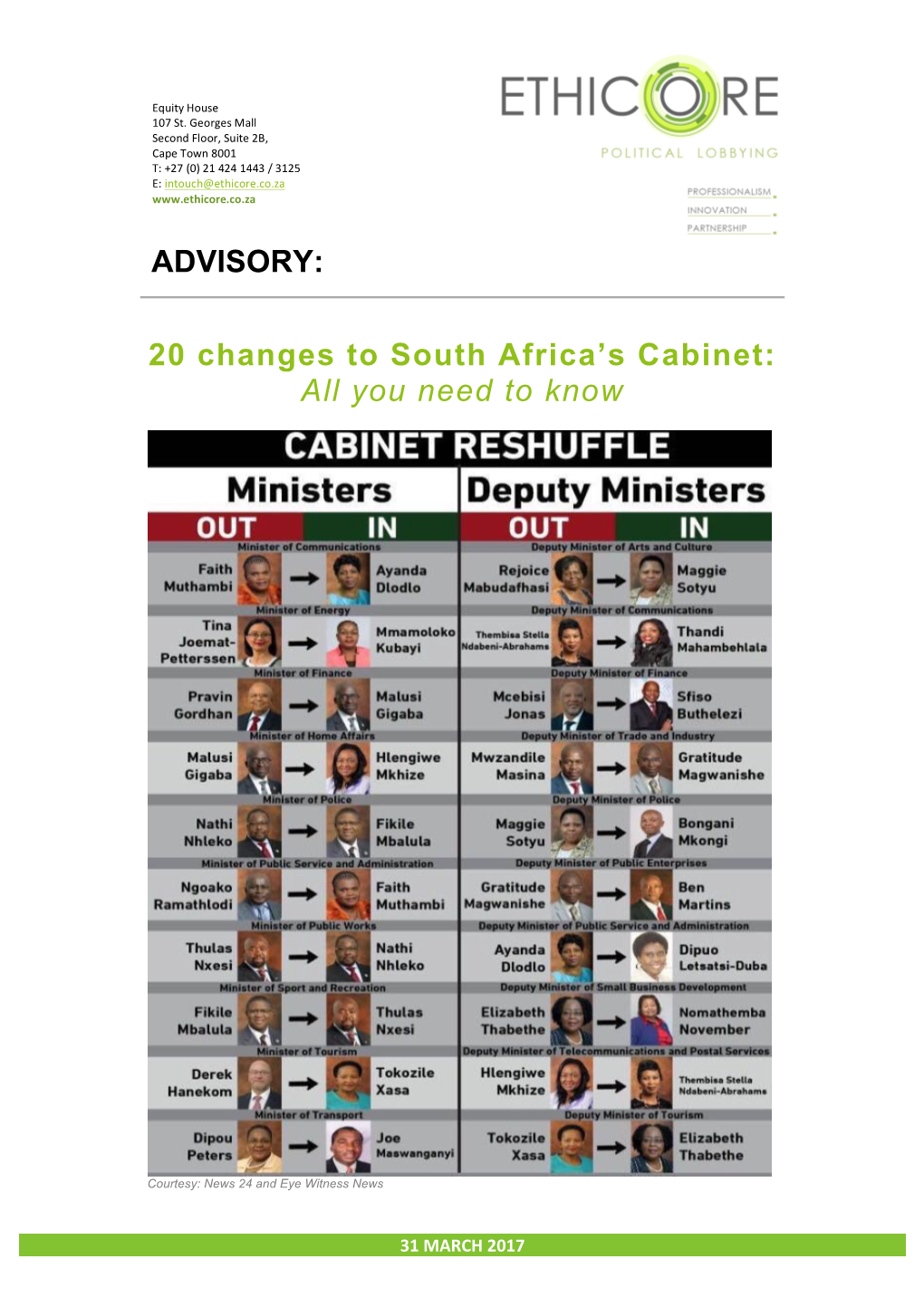 ADVISORY: 20 Changes to South Africa's Cabinet