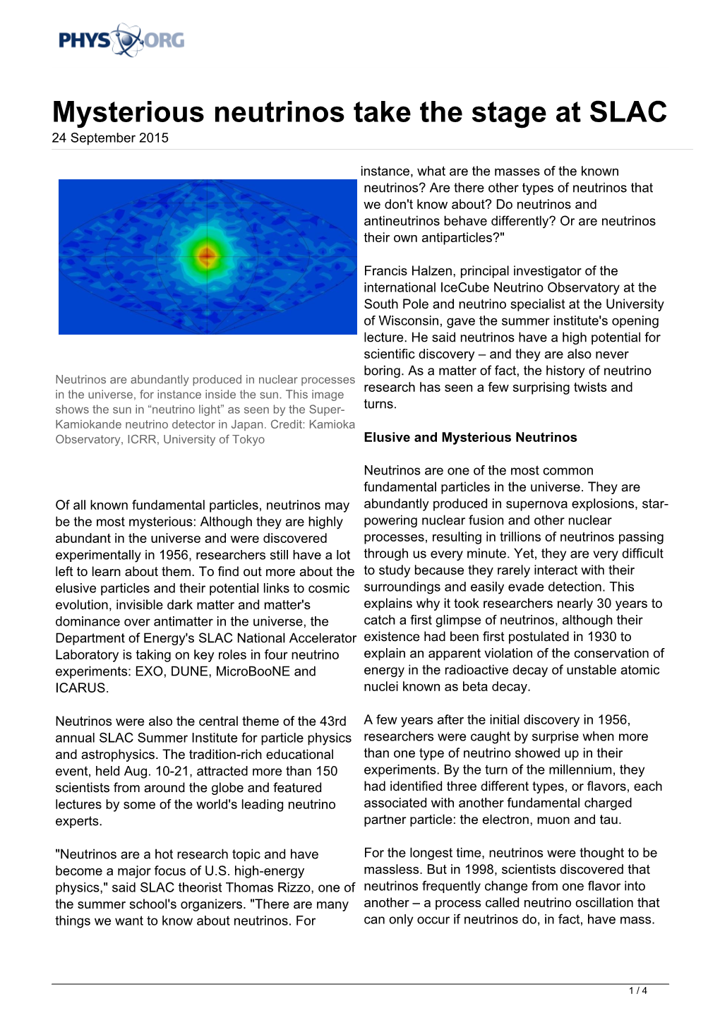 Mysterious Neutrinos Take the Stage at SLAC 24 September 2015