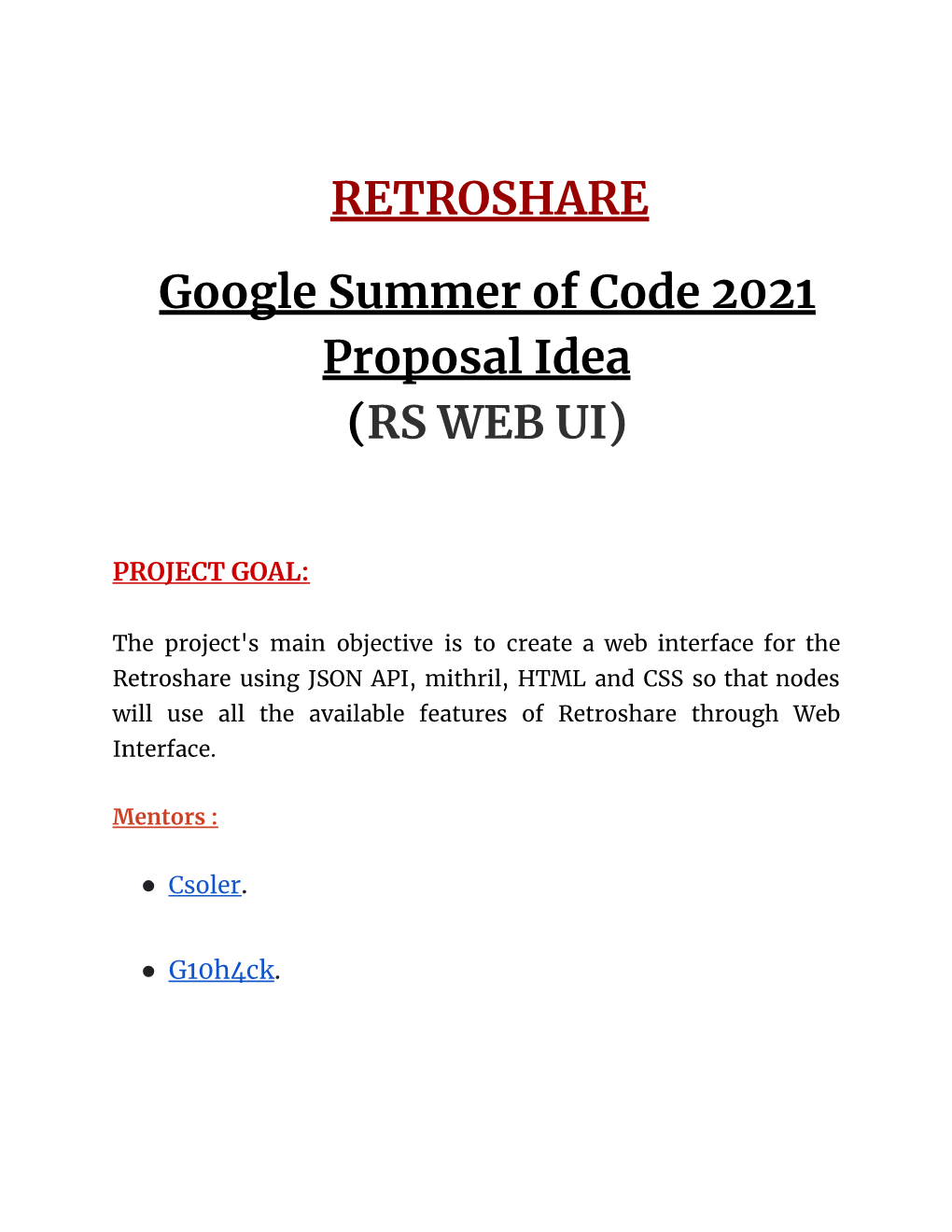 RETROSHARE Google Summer of Code 2021 Proposal Idea