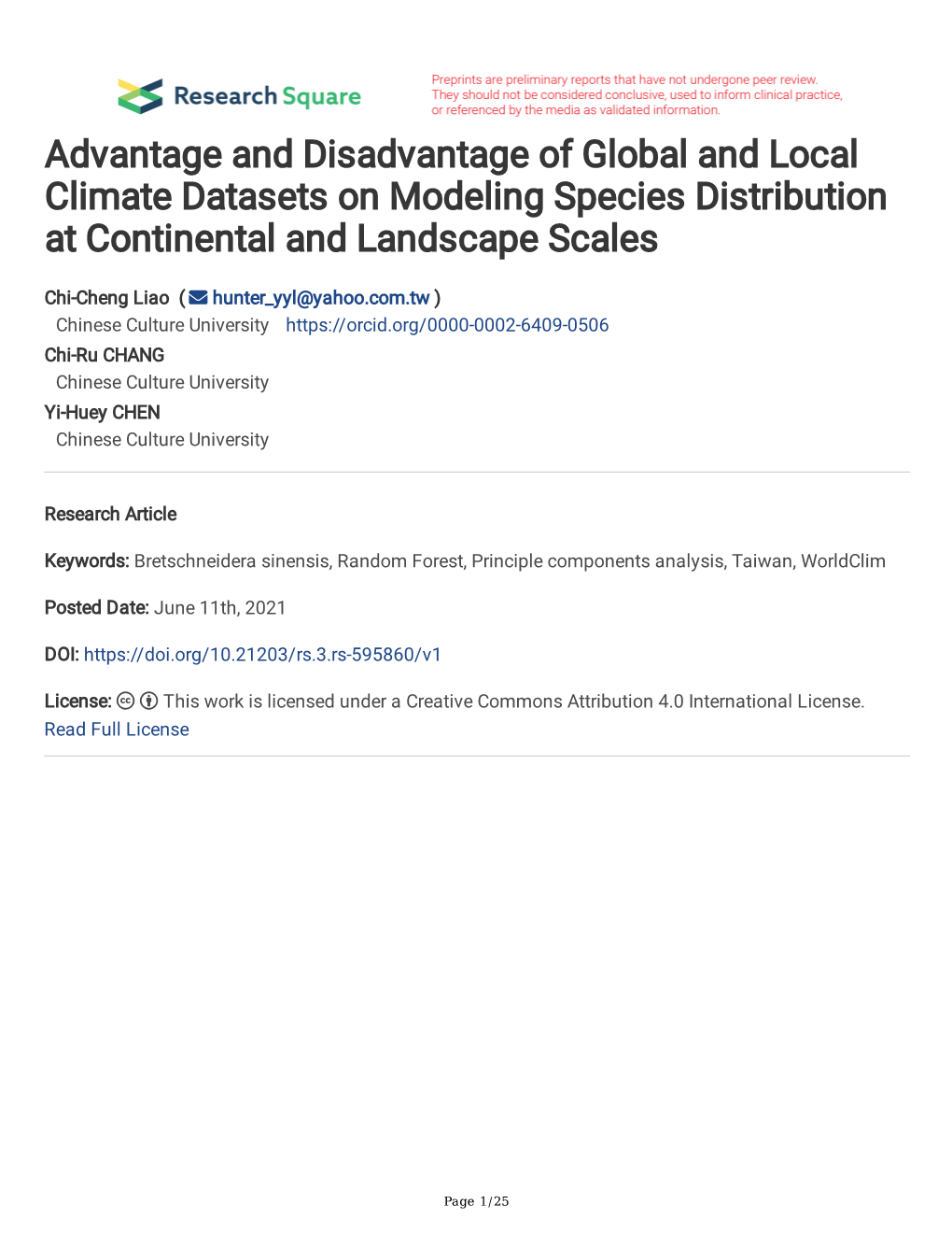 Advantage and Disadvantage of Global and Local Climate Datasets on Modeling Species Distribution at Continental and Landscape Scales