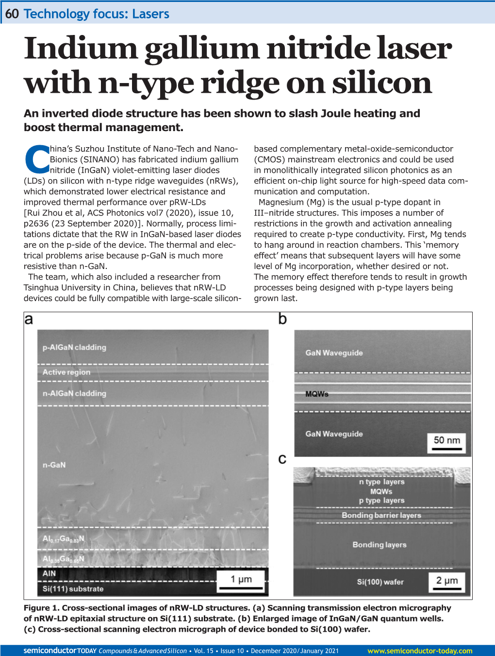 Indium Gallium Nitride Laser with N-Type Ridge on Silicon an Inverted Diode Structure Has Been Shown to Slash Joule Heating and Boost Thermal Management