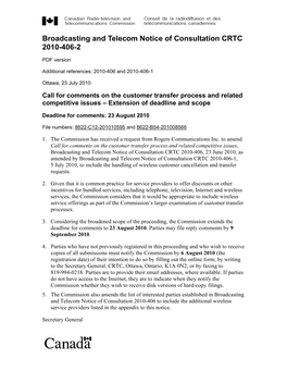 Broadcasting and Telecom Notice of Consultation CRTC 2010 406-2