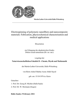 Electrospinning of Polymeric Nanofibers and Nanocomposite Materials: Fabrication, Physicochemical Characterization and Medical Applications