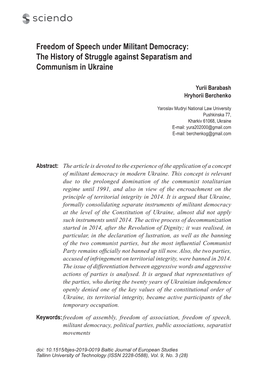 Freedom of Speech Under Militant Democracy: the History of Struggle Against Separatism and Communism in Ukraine