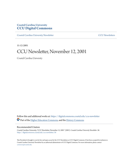 CCU Newsletter, November 12, 2001 Coastal Carolina University