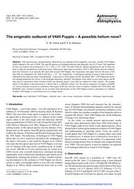 The Enigmatic Outburst of V445 Puppis – a Possible Helium Nova?