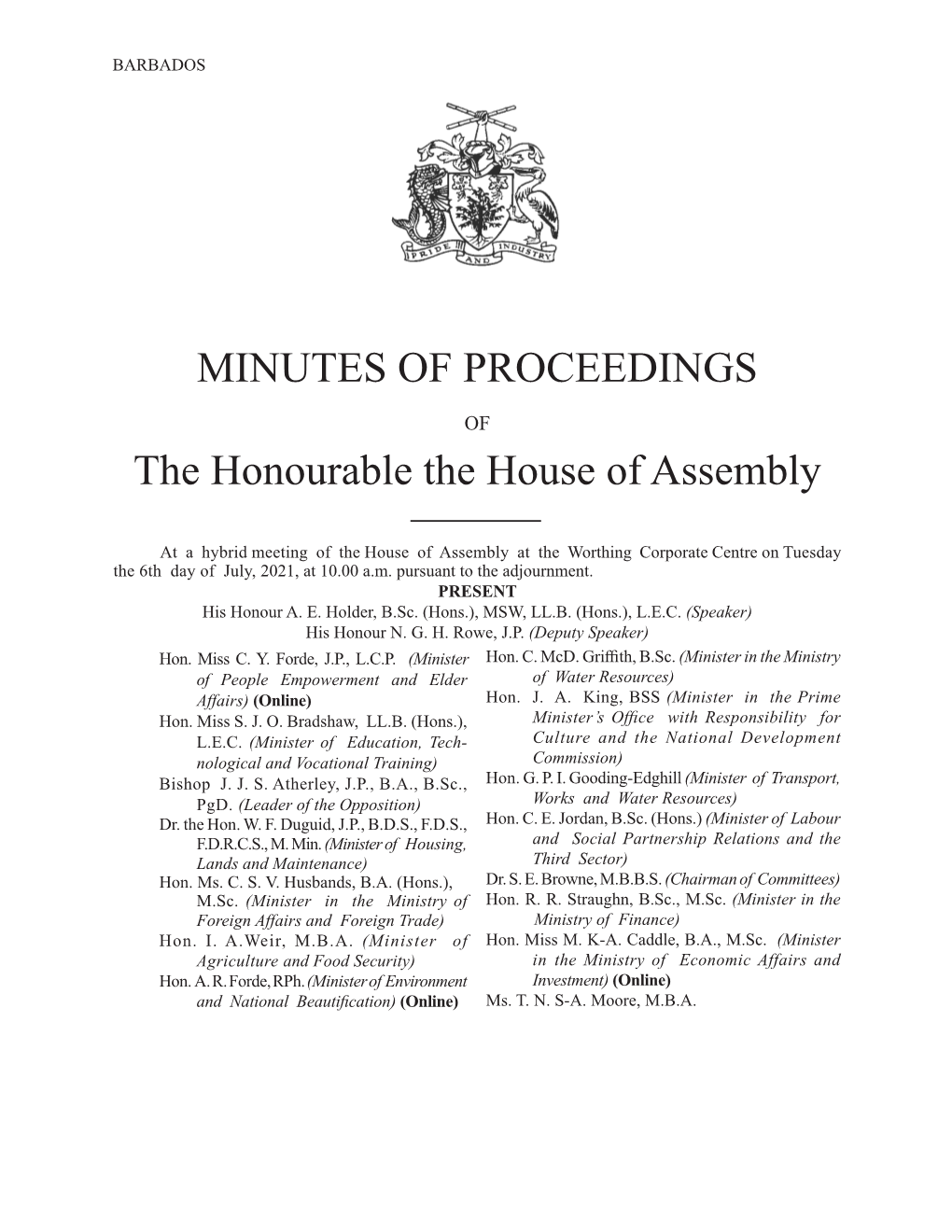 MINUTES of PROCEEDINGS The