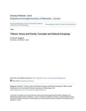 Genus and Family: Concepts and Natural Groupings