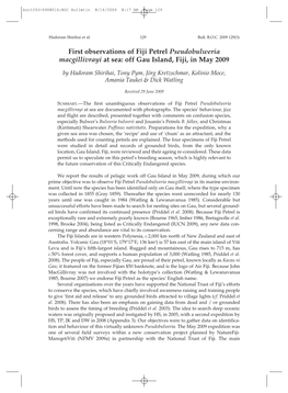 First Observations of Fiji Petrel Pseudobulweria Macgillivrayi at Sea: Off Gau Island, Fiji, in May 2009