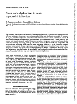 Sinus Node Dysfunction in Acute Myocardial Infarction