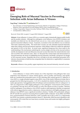 Emerging Role of Mucosal Vaccine in Preventing Infection with Avian Influenza a Viruses
