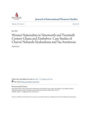 Women Nationalists in Nineteenth and Twentieth Century Ghana and Zimbabwe: Case Studies of Charwe Nehanda Nyakasikana and Yaa Asentewaa Abdul Kuba