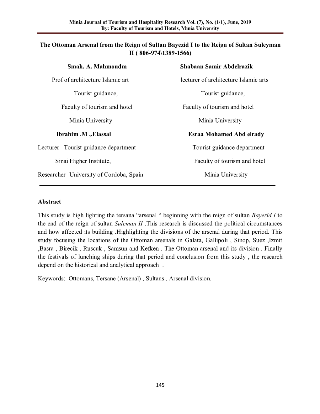 Minia Journal of Tourism and Hospitality Research Vol. (7), No. (1/1), June, 2019 By: Faculty of Tourism and Hotels, Minia University