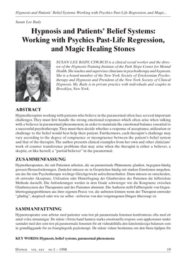 Hypnosis and Patients' Belief Systems: Working with Psychics Past-Life