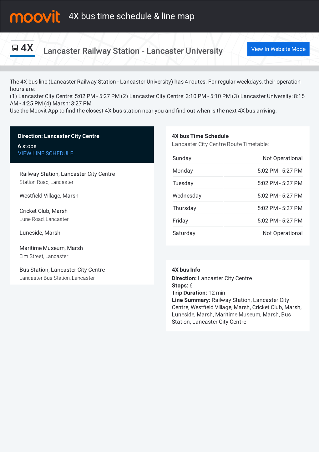 4X Bus Time Schedule & Line Route