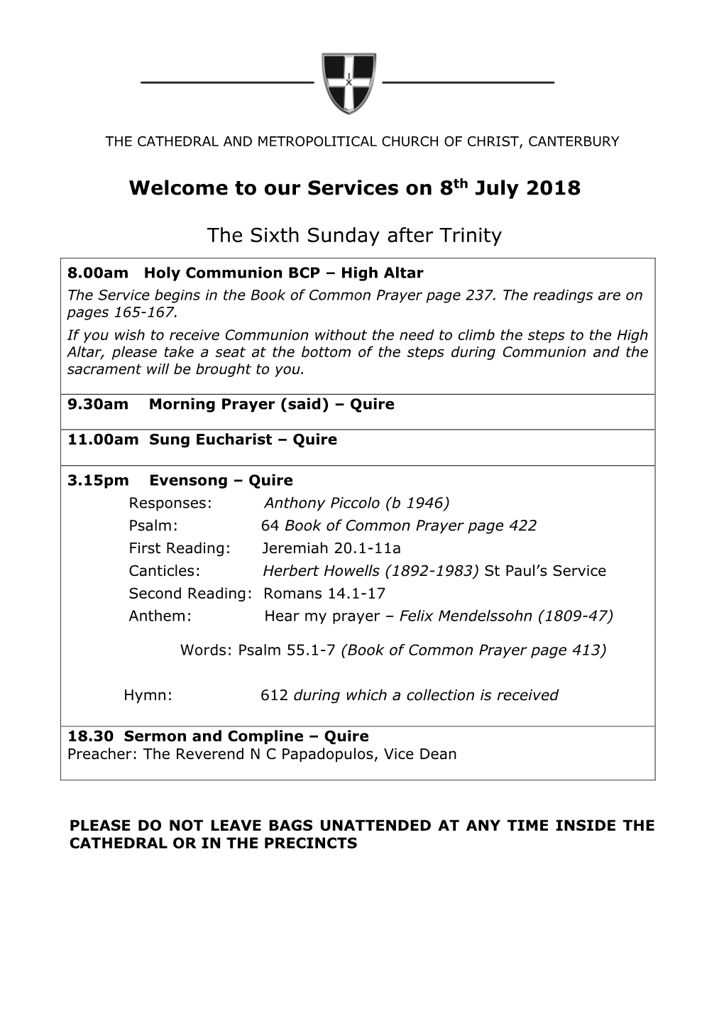 Our Services on 8Th July 2018 the Sixth