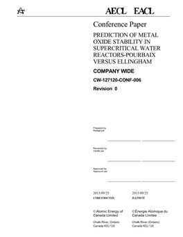 PREDICTION of METAL OXIDE STABILITY in SUPERCRITICAL WATER REACTORS-POURBAIX VERSUS ELLINGHAM COMPANY WIDE CW-127120-CONF-006 Revision 0