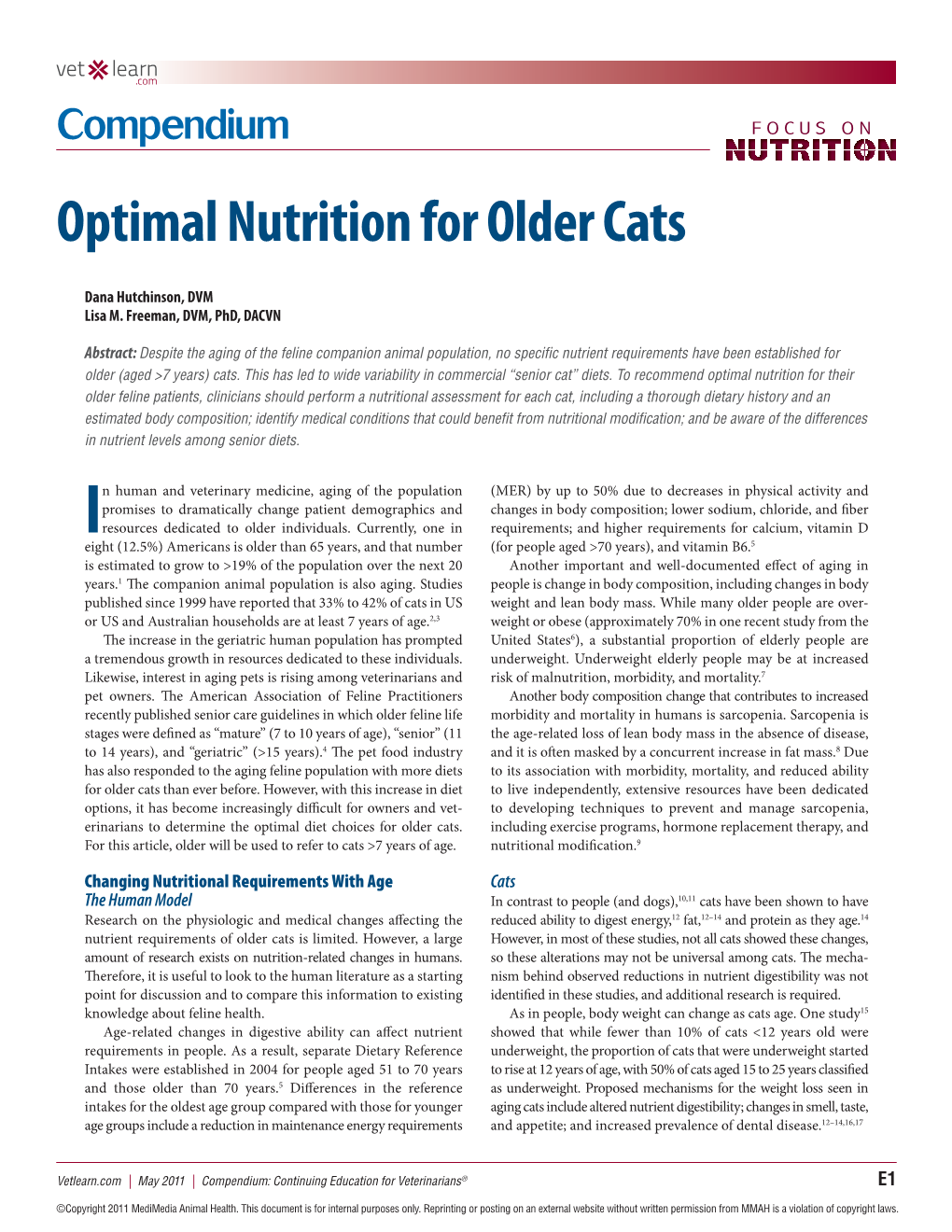 Optimal Nutrition for Older Cats