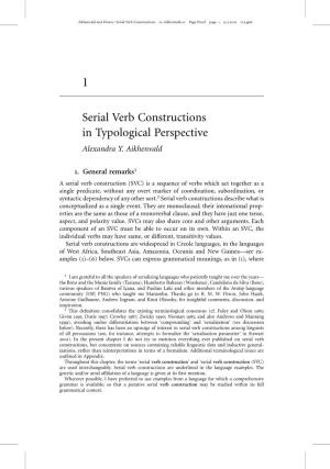 Serial Verb Constructions in Typological Perspective Alexandra Y