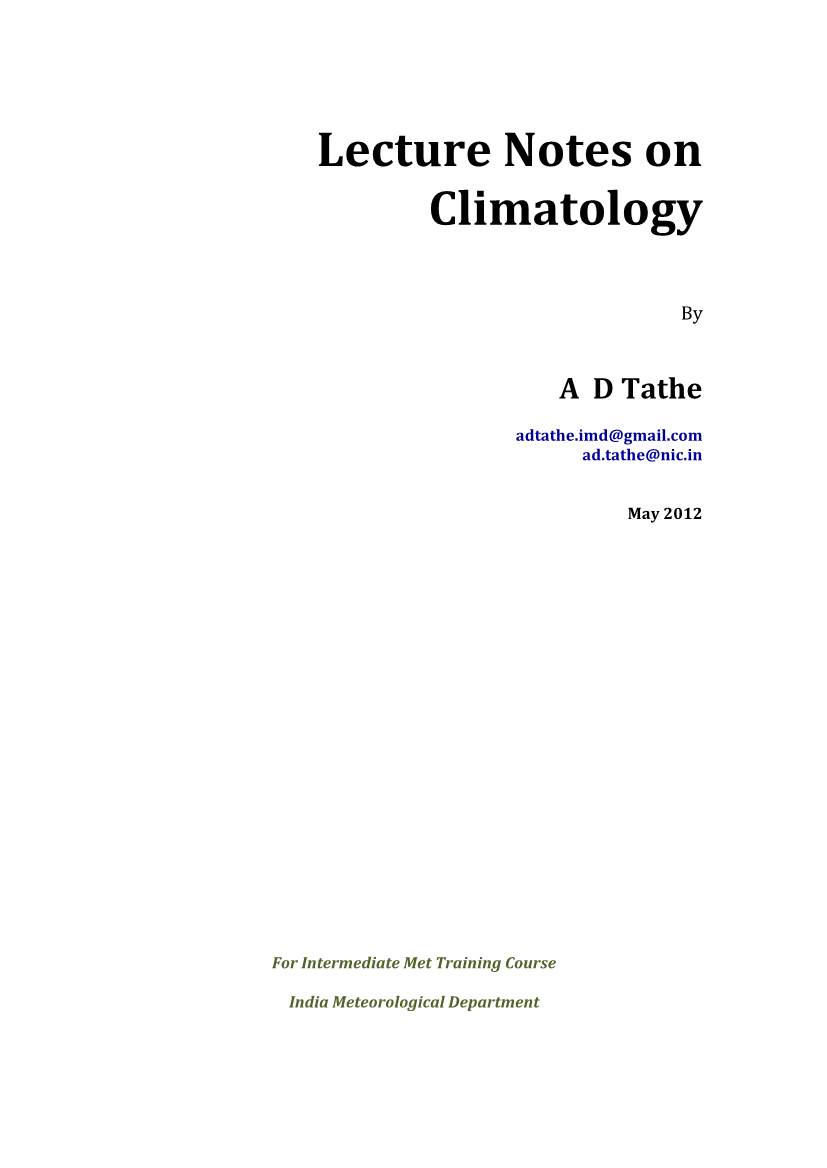 Lecture Notes on Climatology