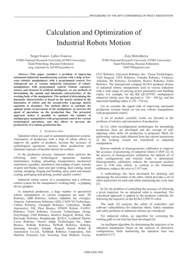 Calculation and Optimization of Industrial Robots Motion