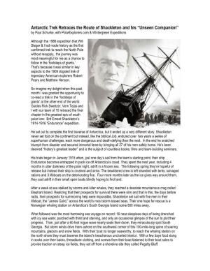 Antarctic Trek Retraces the Route of Shackleton and His “Unseen Companion” by Paul Schurke, with Polarexplorers.Com & Wintergreen Expeditions