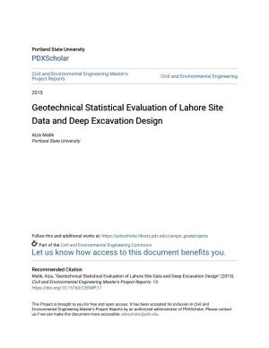 Geotechnical Statistical Evaluation of Lahore Site Data and Deep Excavation Design