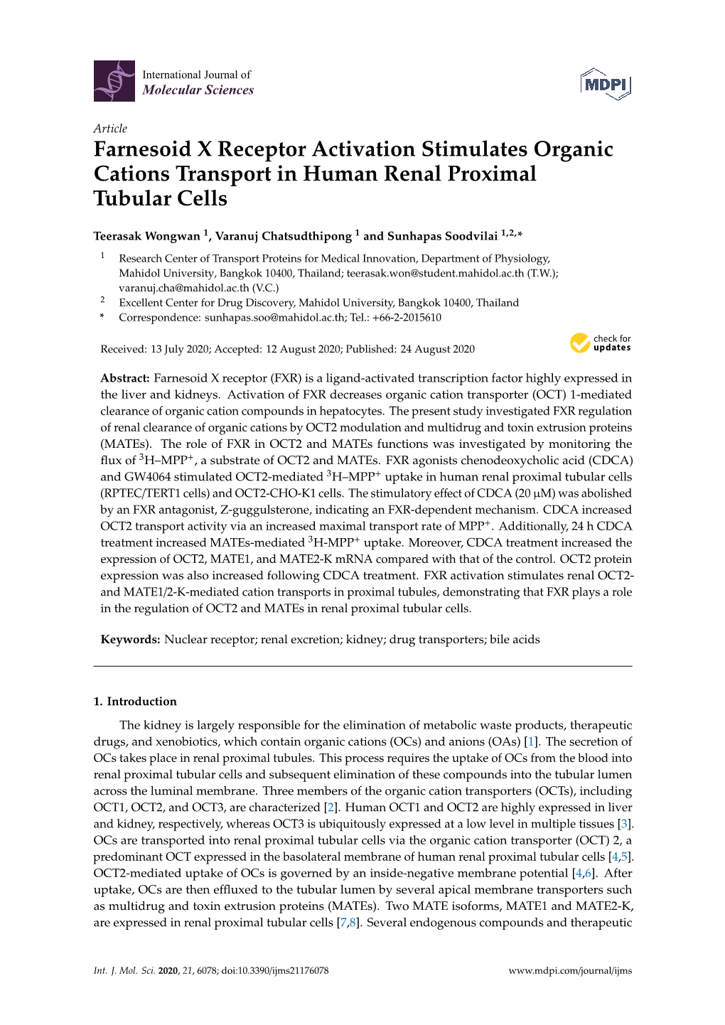 Farnesoid X Receptor Activation Stimulates Organic Cations Transport In