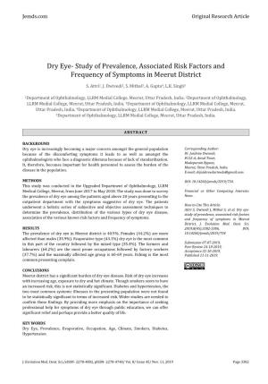 Dry Eye- Study of Prevalence, Associated Risk Factors and Frequency of Symptoms in Meerut District