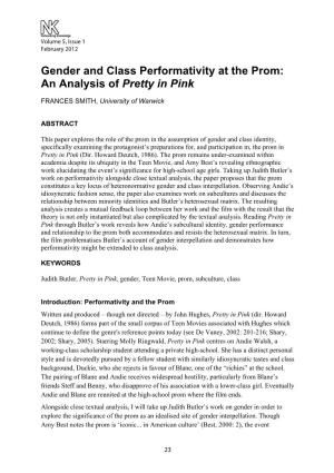 Gender and Class Performativity at the Prom: an Analysis of Pretty in Pink