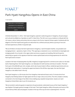 Park Hyatt Hangzhou Opens in East China