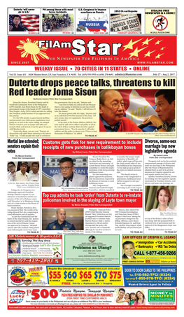 Duterte Drops Peace Talks, Threatens to Kill Red Leader Joma Sison