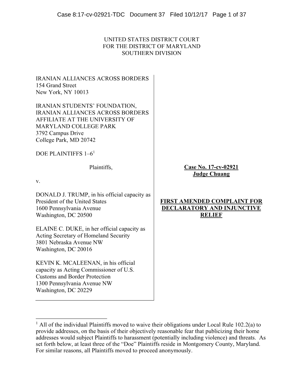 First Amended Complaint For Declaratory And Injunctive Relief - DocsLib