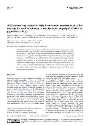 RNA-Sequencing Indicates High Hemocyanin Expression As a Key Strategy for Cold Adaptation in the Antarctic Amphipod Eusirus Cf