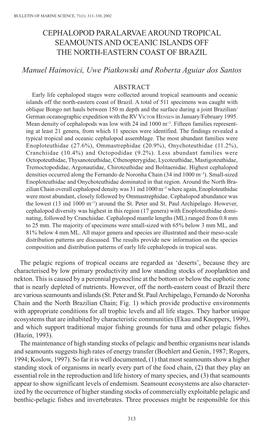 Cephalopod Paralarvae Around Tropical Seamounts and Oceanic Islands Off the North-Eastern Coast of Brazil