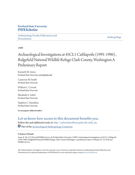 Archaeological Investigations at 45CL1 Cathlapotle (1991-1996) , Ridgefield an Tional Wildlife Refuge Clark County, Washington a Preliminary Report