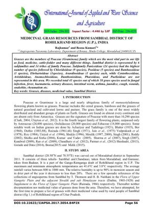 Medicinal Grass Resources from Sambhal District of Rohilkhand Region (U.P.), India